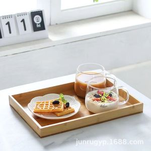 Plateau de service rectangulaire en bambou et bois massif pour hôtel, café, thé et boissons - Product Image 3