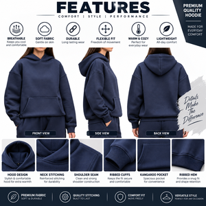 Sweat à capuche oversize pour femme, 100% coton molletonné, couleur unie, épaules tombantes, avec poches, vêtement d'automne - Product Image 5