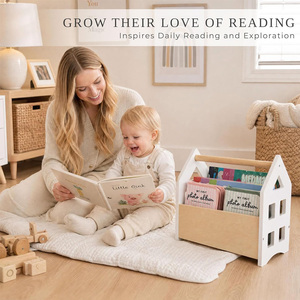 Decorative Wooden Bookshelf with Handle for Kids Rooms - Keeps <strong>Books</strong> Neatly Organized &amp; Within Reach for Toddlers - Product Image 4