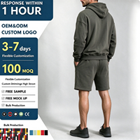 Ensemble sweat à capuche et short pour homme, vert olive, 2 pièces, pull à capuche, short de jogging à cordon, automne, personnalisable OEM ODM