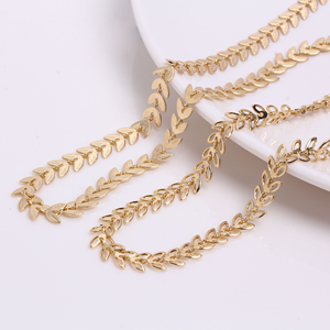 Nouveauté Chaîne à maillons en laiton plaqué or 14 carats à motif de feuilles creuses |   Accessoires de fabrication de bijoux pour femmes DIY - Product Image 1