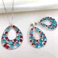 Luxus Zirkon Schmuck Set Mix Paraiba rot Rubin Stein Halskette und Ohrringe Schmuck Set