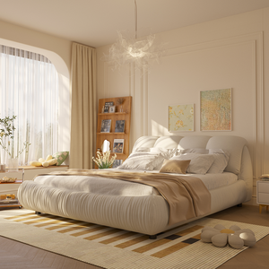 Modern <b>Queen</b> <b>Size</b> Luxury Upholstered Platform <b>Bed</b> with Oversized Padded Backrest and Solid Wood Frame Soft Apartment-Friendly - Product Image 3