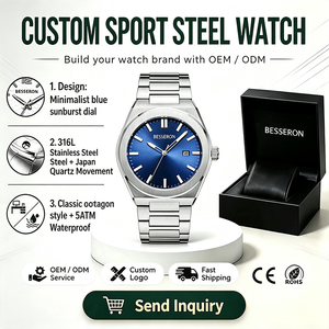นาฬิกาสปอร์ตหรูสำหรับผู้ชาย Shenzhun B2B OEM หน้าปัดกระจก ตัวเรือนสแตนเลสสตีล ระบบควอตซ์ ออกแบบโลโก้ได้ตามต้องการ - Product Image 2