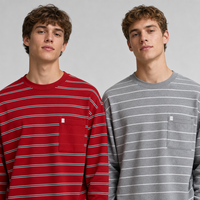 Chemise à manches longues rayée avec logo personnalisé, col rond, poche plaquée, tricotée, décontractée, style rétro preppy, pull unisexe, streetwear