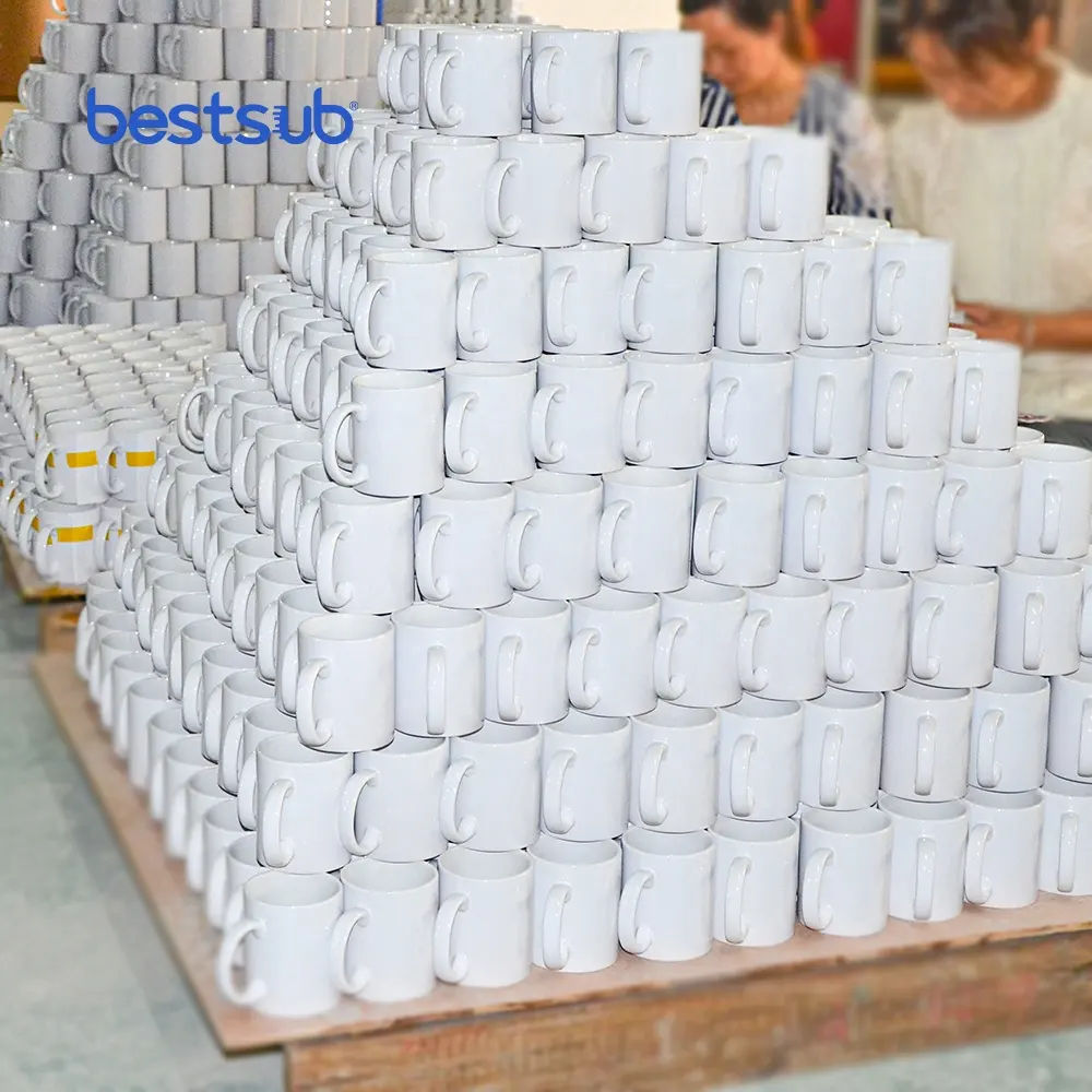 Üretici BestSub toptan yüksek kaliteli beyaz ürün seramik kahve kupa 11 oz sublime boş süblimasyon için kupa