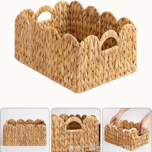 Handmade Woven <b>Storage</b> <b>Basket</b> Rectangle Linen Color Desktop Organizer For Toys Fruits Snacks - Product Image 3
