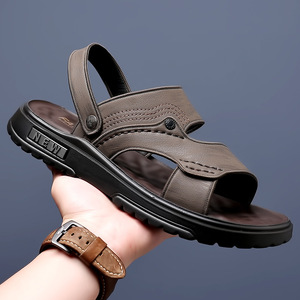 Sandalias Planas de Cuero Genuino para Hombre, Punta Abierta, Suela de Goma Antideslizante, Calzado Informal para Exteriores, Tallas 40 41 42 43 44 45 - Product Image 1