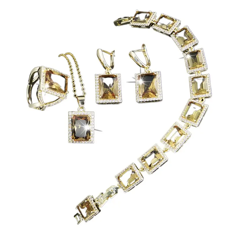 Set perhiasan wanita, berlapis emas putih cincin liontin kalung 18k emas