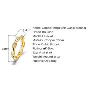 แหวนแฟชั่นสตรีทำจากไม้ไผ่และเพทายเครื่องประดับทองแดงชุบทอง18K - Product Image 2