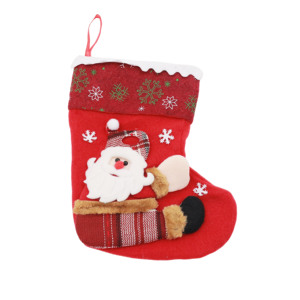 Chaussette de Noël du Père Noël en peluche rouge <span class=keywords><strong>avec</strong></span> flocon de neige, sac à bonbons, décoration suspendue pour cheminée et arbre de Noël - Product Image 1