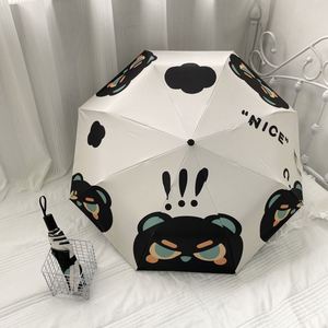 Parapluie pliant double usage, robuste et durable, avec protection solaire UV, motif chat de dessin animé mignon, style Ins Niche, entièrement automatique - Product Image 1