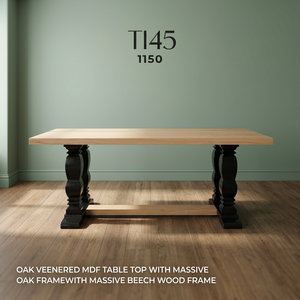 Antique Rectangle Dining Table <b>Oak</b> Veneered MDF Top Solid Wood <b>Frame</b> Beech Pedestal Table for Home Dining Room - Product Image 2