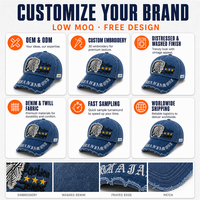 Casquette de baseball personnalisée avec logo, aspect denim délavé et vieilli, 6 panneaux, visière incurvée effilochée, fournisseur en gros OEM ODM