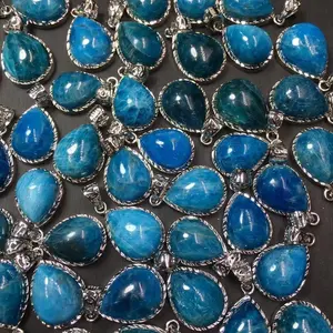 Natural Healing Gemstone Blue Apatite Pendent Folk Carving Craft Crystal Free Form For Decoration