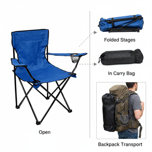 เก้าอี้พับพกพาสำหรับใช้งานกลางแจ้ง พร้อมพนักพิงและที่วางแก้ว เหมาะสำหรับตั้งแคมป์ ตกปลา ชายหาด และวาดภาพ - Product Image 3