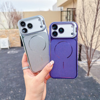 Coque de téléphone tendance avec support d'objectif et dos brossé pour iPhone 12 13 14 15 16 17 18 Pro Max, avec film de protection d'objectif et recharge magnétique