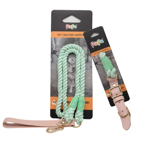 PUPE vente en gros de luxe en cuir PU laisse et collier pour chien ensemble tissé corde conception Options multicolores pour la vente en gros - Product Image 6