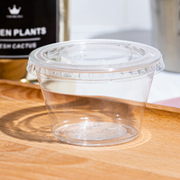 Gobelet en plastique PET de 4 oz (74 mm) avec couvercle, recyclable, résistant aux fissures, pour sauces à emporter, approuvé SGS, vente en gros