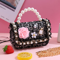 Mini fille épaule sac à bandoulière laine princesse sacs à main perle poignée mignon enfants sacs filles sac à main 2024