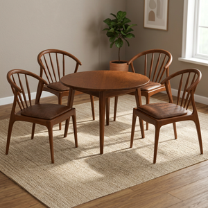 Ensemble de table à manger ronde en teck massif moderne avec 4 fauteuils pour la maison, l'hôtel, la villa, le restaurant - Product Image 3