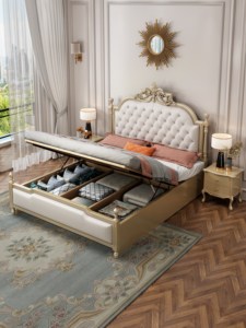 Luxury French Carved Wood Upholstered Tufted Bed <b>Frame</b> Bedroom Furniture King Qeeun Size Classic Double Bed for Villa - Product Image 4