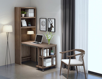 Bureau d'angle télescopique pliable avec bibliothèque intégrée, table de bureau en bois massif, bureau d'ordinateur, bureau d'écriture, bibliothèque de chevet d'angle