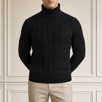 Pull en maille torsadée décontracté pour homme, col roulé ajusté, avec logo personnalisé, idéal pour l'hiver