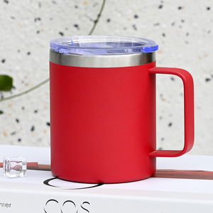 Logo personnalisé 12 oz enduit de poudre isolé en acier inoxydable tasses à café poignée double paroi gobelet sous vide avec couvercle - Product Image 1