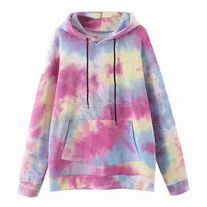 Moda OEM diseño propio estilo mujeres Tie Dye sudaderas con capucha mejor venta gota hombro pulóver sudaderas con capucha sudaderas - Product Image 1