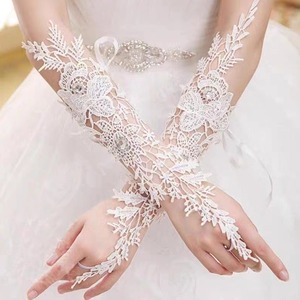 <span class=keywords><strong>Gants</strong></span> de mariée avec perles florales blanches pour studio photo, à lacets, à doigts ouverts, protection solaire pour la photographie de voyage - Product Image 5