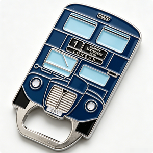 Décapsuleur en métal Bus de Londres, émail bleu, plaqué argent, souvenir, cadeau - Product Image 3