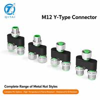 M12-F04 2xM04A M12 Y 커넥터 1개의 암 커넥터를 2개의 수 커넥터로 연결하는 4핀 센서 분배기 어댑터 IP67 방수 M12x1 나사 60V 4A