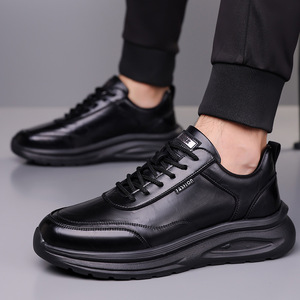 Chaussures de marche en cuir pour hommes, bout rond, talon bas, antidérapantes, chaussures décontractées de mode pour l'extérieur - Product Image 2