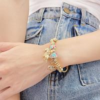 Glücksbringer Tier Elefant Kristall Strass Charm Armreif Armband Verstellbares Kabel Draht Wasserfest 18k PVD Vergoldet Edelstahl