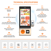 Terminal de point de vente en libre-service pour restauration rapide, écran tactile numérique de 23,8 pouces, kiosque de restaurant pour commande et paiement en libre-service, fonction SDK