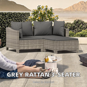 Dark Grey Rattan Entry Lounge <b>Garden</b> <b>Set</b> 3 Seater Outdoor Furniture Contemporary Design - Product Image 2