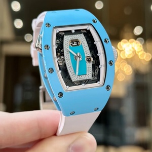 Reloj Mecánico 037 de Lujo Sencillo con Caja de Cerámica Azul y Oro Rosa con Incrustaciones de Diamantes, Doble Visualización de Fecha y Hora, Esfera Semi-Squeletizada - Product Image 1