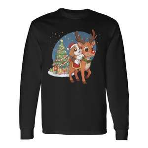 T-shirt à manches longues pour chien chiot Beagle, Père Noël monté sur un renne, Noël - Product Image 1