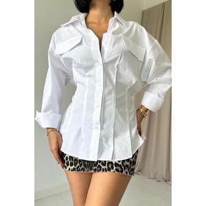 Chemise Boyfriend Blanche Femme en Popeline à Nouer et à Boutons Style Quotidien - Product Image 2