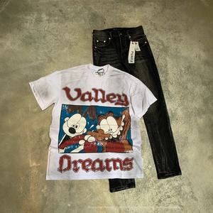 Camiseta de Manga Corta Holgada 100% Algodón Estilo Hip Hop Europeo Americano para Hombre Vale Sports Valley Dreams con Estampado Desgastado - Product Image 5