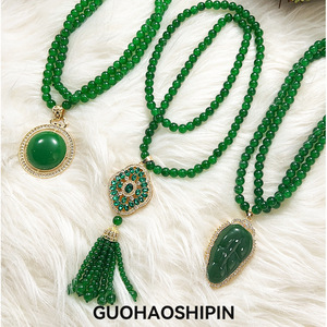 Chinese Style Green Ruyi Sweater Chain Long Necklace Tassel Pendant Zinc Alloy Retro Fashion Accessory - Product Image 5