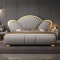 Lit en cuir de luxe moderne au design français avec rangement, ensemble de lit gris doux en forme d'animal, mobilier de chambre King Queen