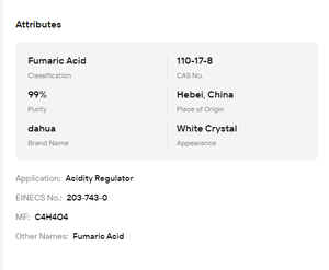 Ácido Fumárico E297 de Grado Alimenticio al por Mayor, 99% Polvo Cristalino Blanco para Bebidas, Panadería, Regulador de Acidez en Alimentos - Product Image 6