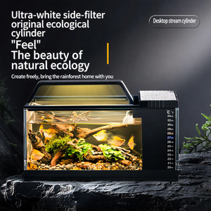 <span class=keywords><strong>Aquarium</strong></span> de bureau JSD avec filtre latéral, en acrylique ultra-transparent, pour poissons Betta, avec pompe à eau, thermomètre, lumière LED en option, plaque chauffante - Product Image 4