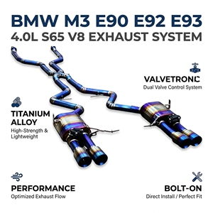 Sistema de escape Catback de aleación de titanio Vortex para BMW M3 E90 E92 E93 4.0L S65 V8, con acabado azul quemado, tubo en X, válvulas dobles y kit de silenciadores de cuatro puntas - Product Image 1