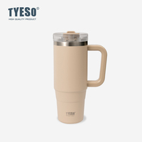 Tumbler Vakum Anti Karat Mudah Dibersihkan Dengan Gagang, Lapisan Dalam Keramik, Mug Kopi untuk Perjalanan
