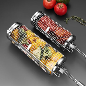 Panier de barbecue rotatif en acier inoxydable avec longue poignée pour le camping en plein air et les accessoires de barbecue - Product Image 5