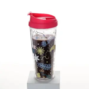 Custom Logo Gedrukt 16Oz Acryl Geïsoleerd Water Cup Herbruikbare Dubbelwandige Doorzichtige Plastic Reis Koffiemok Met Deksels