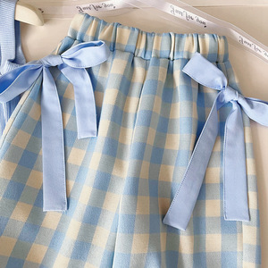 Completo estivo sottile a due pezzi per bambina, alla moda, elegante, stile principessa, senza maniche, a quadri, corto - Product Image 5